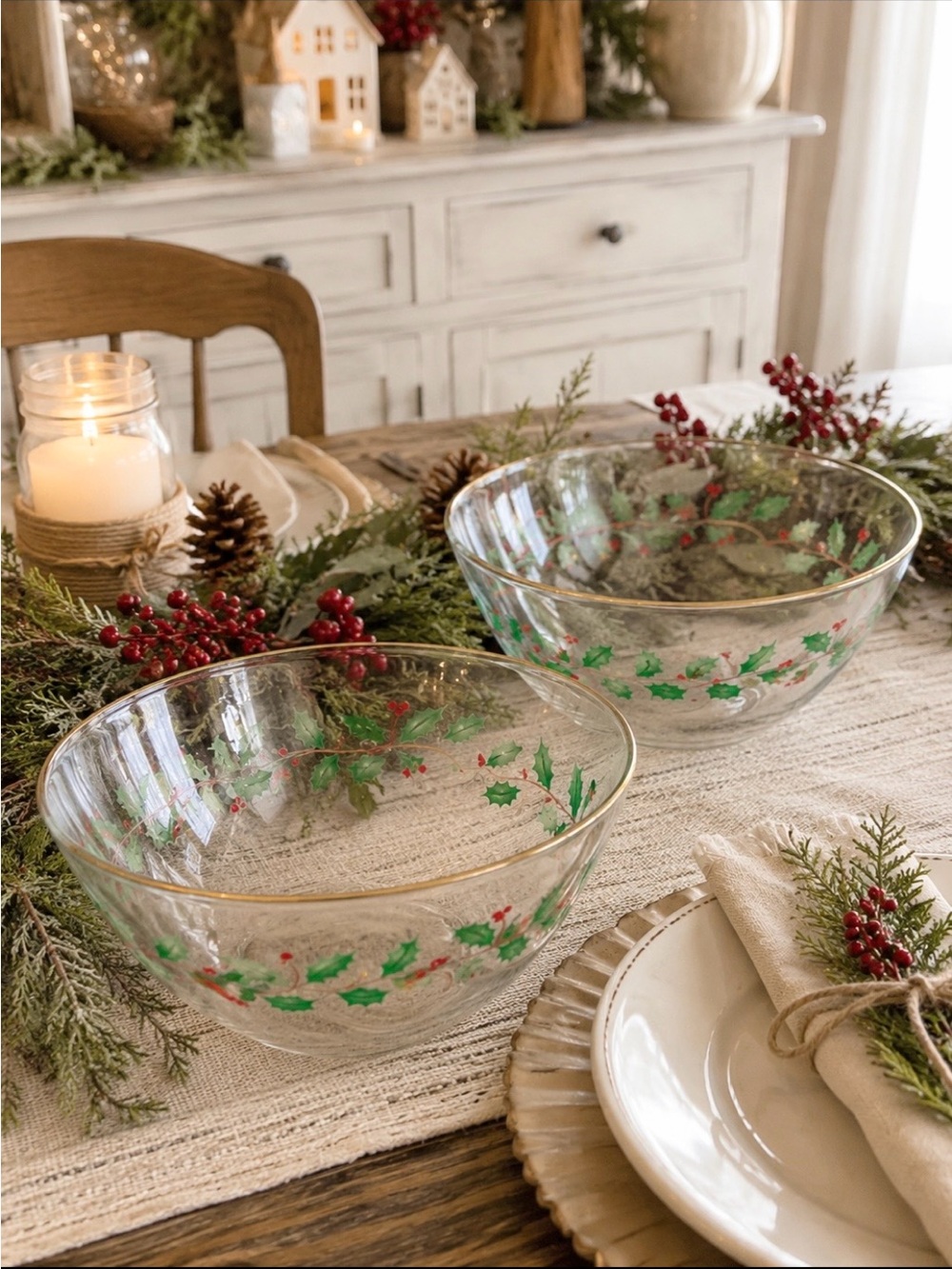 2 Vintage 70’s Arcoroc for Lenox Holly Glass Serving Bowl. Clear | Gold Rim.